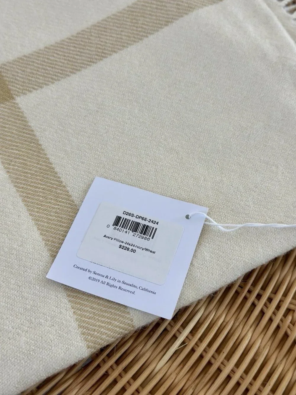 NEW Serena & Lily Avery Alpaca Pillow Cover (24” SQ)-Ivory Beige/Wheat Brown